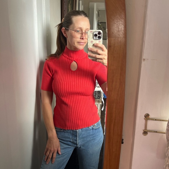 Vintage Heirloom Collectibles Ribbed Sweater Keyhole Mockneck Top - Picture 4 of 4